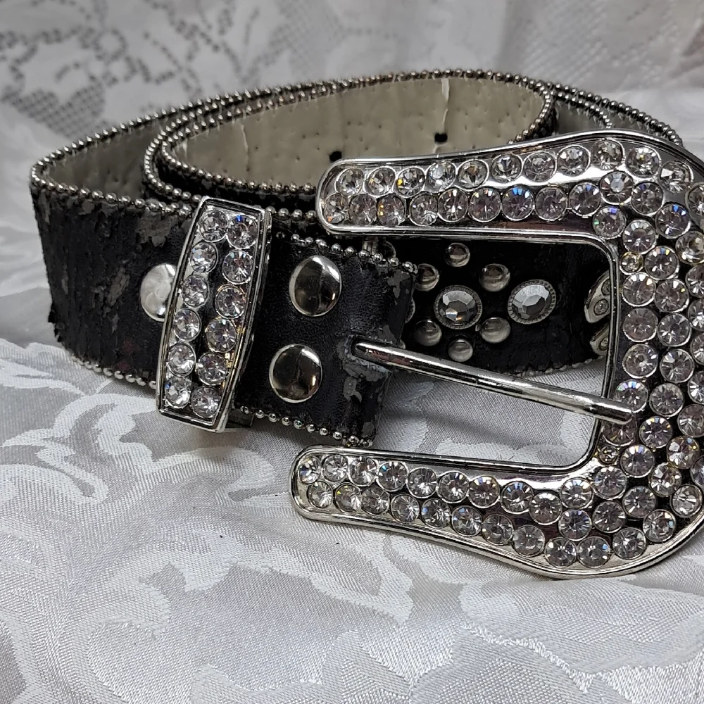 Genuine Leather Belt with Silver Accents - Picture 1 of 9